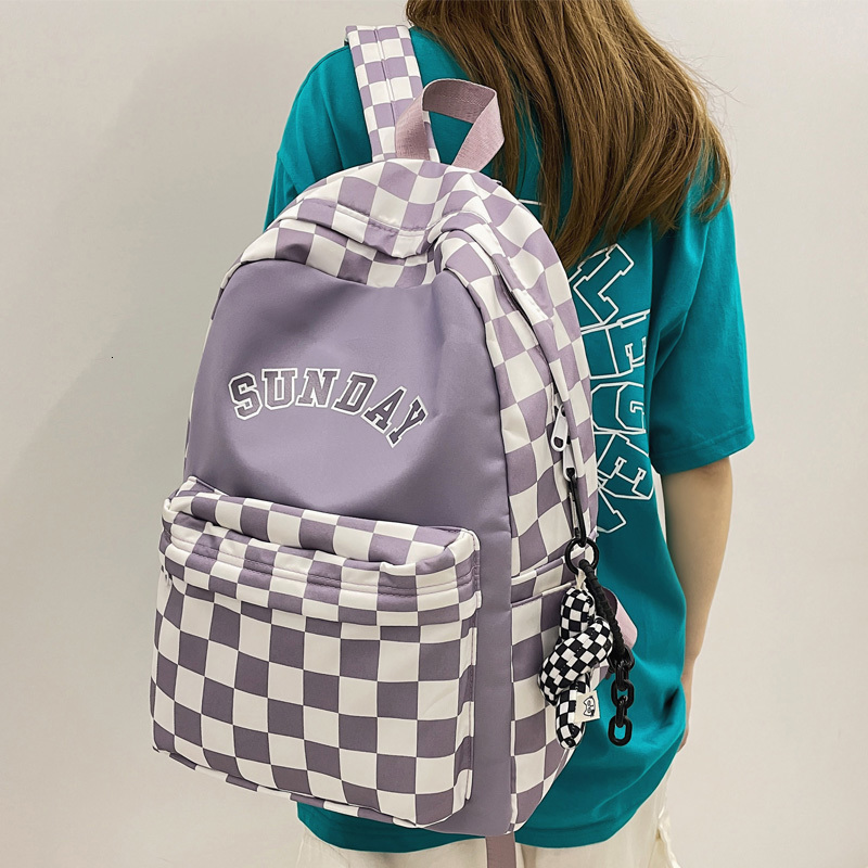 School Bags DCIMOR Letter Printing Women Backpack Female Cool Nylon Travel Bag Fashion Plaid Portable Schoolbag College Girls Bookbag 230926