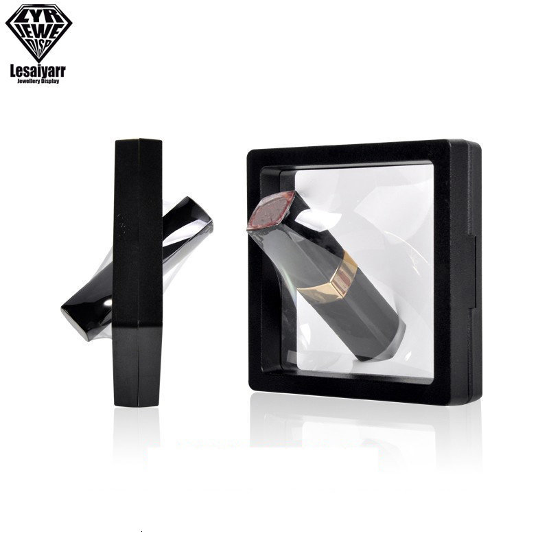 Jewelry Boxes PE Film Storage Box 3D Packaging Case Gemstone Free Stand Floating Frame Membrane Ring Earrings Necklace Display Holder 230926