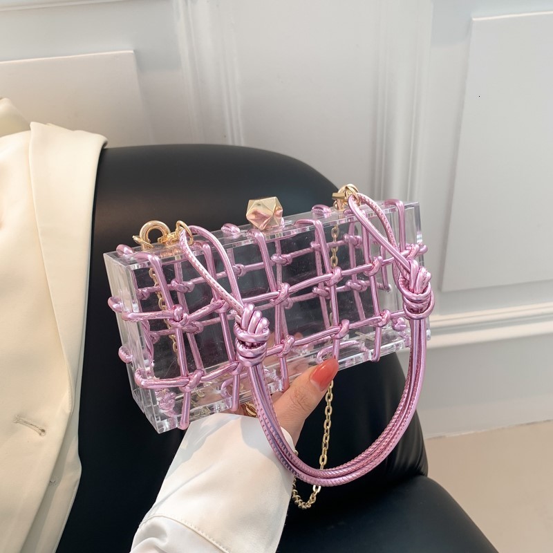 Evening Bags Transparent Box Shoulder Bag for Women Woven Knotted Rope Handbags Clear Party Purse Chain Crossbody 230926