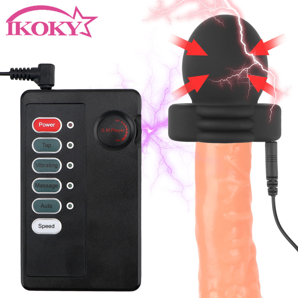 Masturbatoren IKOKY Elektrische Schock Penis Stimulator Glans Trainer Therapie Massage Verzögerung Training Erwachsene Produkte Sex Spielzeug Für