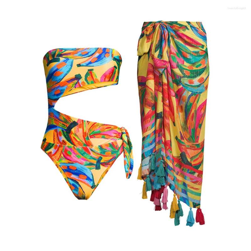 Ral Print Cut Out Retro Swimwear: Women's Designer Sleeveless Bathing Suit