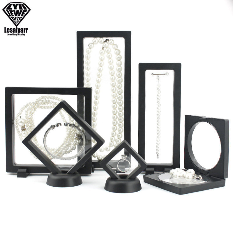 Jewelry Boxes PE Film Storage Box 3D Packaging Case Gemstone Free Stand Floating Frame Membrane Ring Earrings Necklace Display Holder 230926