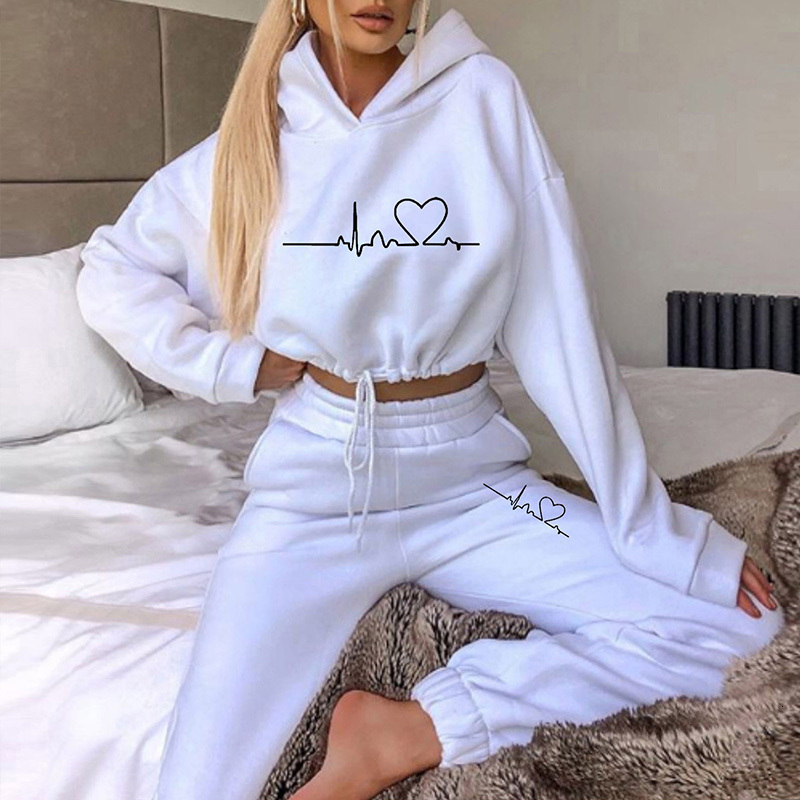 Women's Hoodies Sweatshirts Loose Style Sweater Crop Top Women Two Piece Set Autumn Winter Fashion Long Sleeve Hooded Sports Casual Tracksuit for