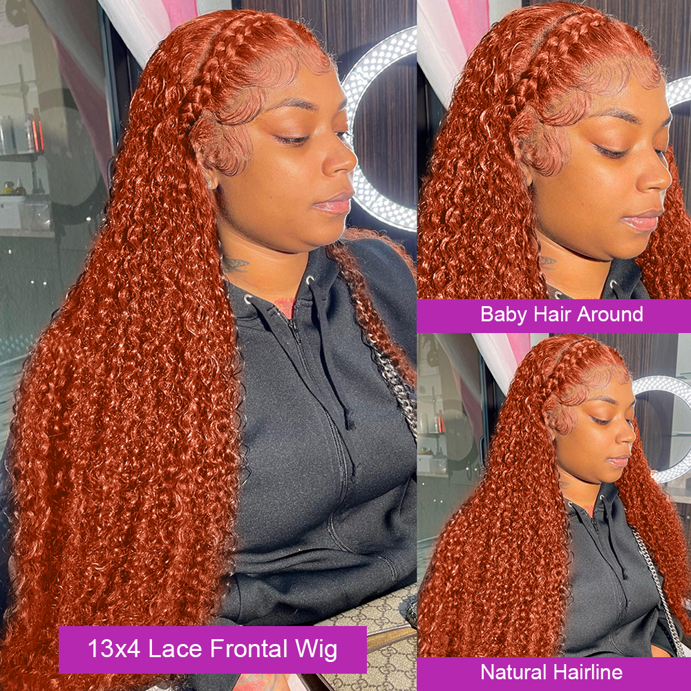 Peruvian Ginger Orange Lace Front Wig Deep Wave Curly Full Lace Front Human Hair Wigs Water Wave HD Lace Frontal Wig Synthetic for Black Women