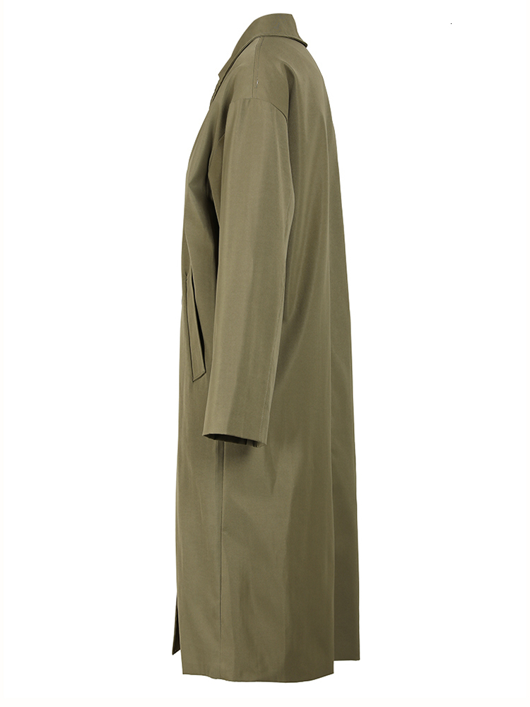 Womens Wool Blends EAM Green Brief Big Size Trench Women Lapel Long Sleeve Loose Fit Windbreaker Fashion Spring Autumn CPG0124 230925