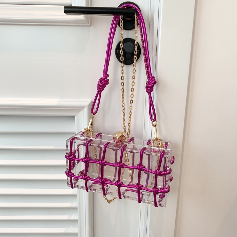 Evening Bags Transparent Box Shoulder Bag for Women Woven Knotted Rope Handbags Clear Party Purse Chain Crossbody 230926