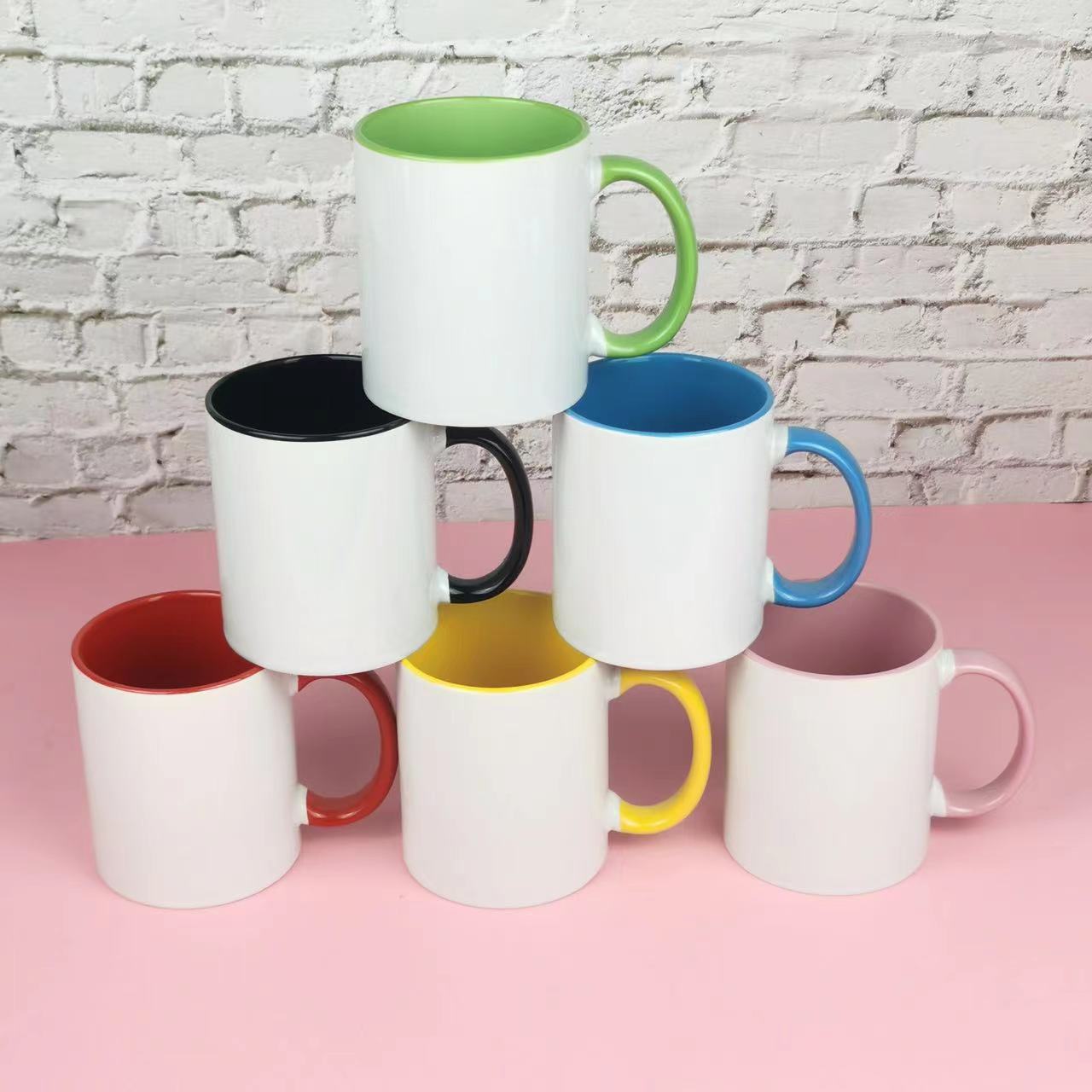 Wholesale! 11oz sublimation Inner colorfs coffe mugs Pearlescent ceramic mugs with colorful handle cups Reusable Tumblers LG14