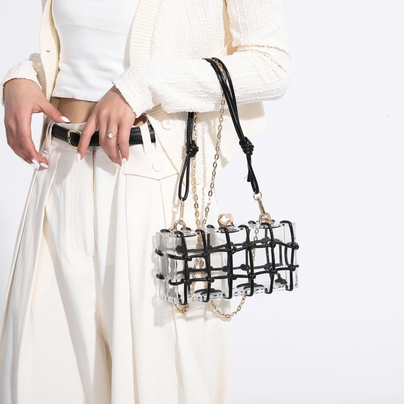 Evening Bags Transparent Box Shoulder Bag for Women Woven Knotted Rope Handbags Clear Party Purse Chain Crossbody 230926