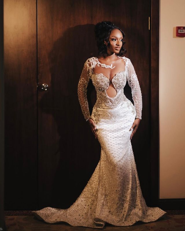 2023 Oct Arabic Aso Ebi Plus Size Mermaid Ivory Wedding Dress Beaded Crystals Lace Bridal Gowns Dresses ZJ105