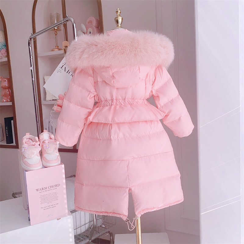 Down Coat Winter Girls Sweet Long Down Jackets Hooded Big Fur Collar Kids Parkas Children Clothes Girls Windproof Thicken Warm Coats 230926