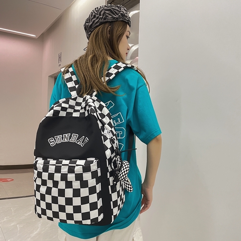 School Bags DCIMOR Letter Printing Women Backpack Female Cool Nylon Travel Bag Fashion Plaid Portable Schoolbag College Girls Bookbag 230926