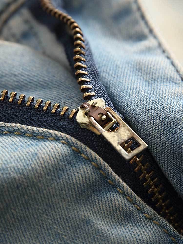 Mens Jeans Solid Faded Ripped Frayed Denim Midwaist Slim Fitted Pants Anklelength Zipper Trousers with Pocket 230925