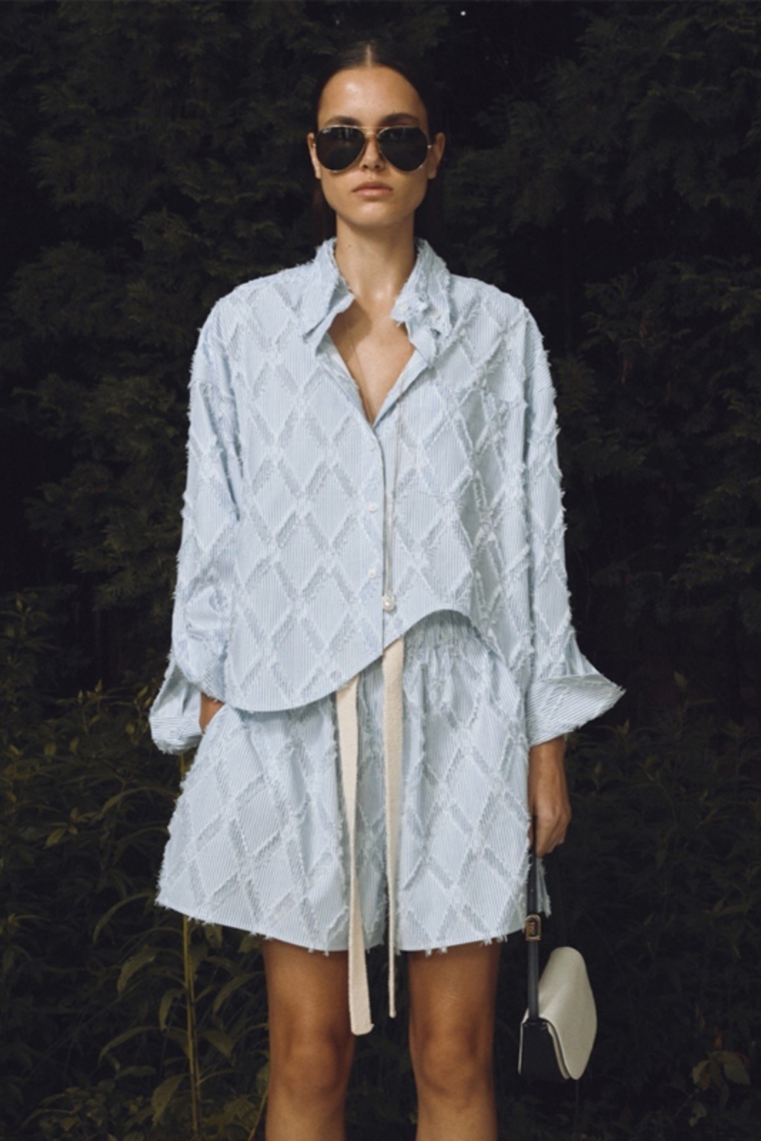 Womens Two Piece Pants Recto Shirt Set Women Summer Bat Sleeve Irregular Diamond Grid Hair Border Striped High Waist Wide Leg Shorts 230925