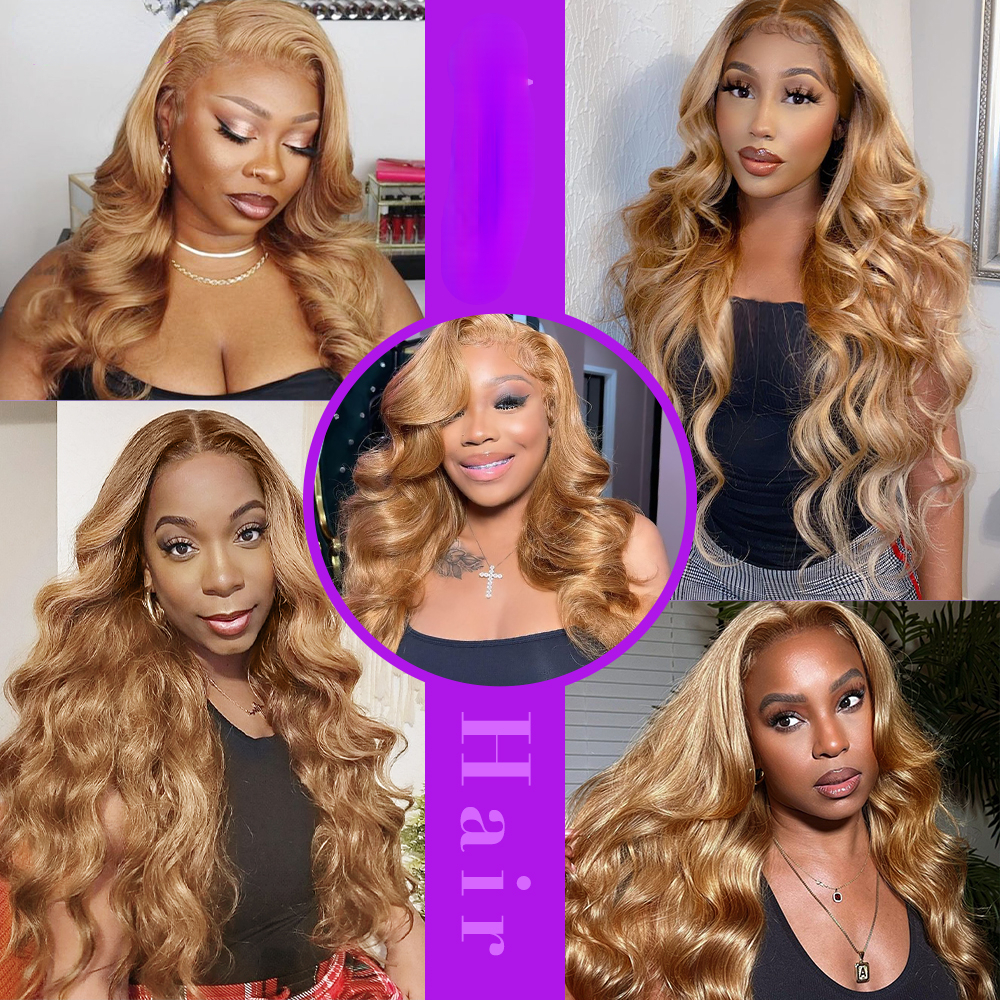 Free shipping Brazilian Body Wave Lace Front Human Hair Wigs Honey Blonde Highlight 180% Density Synthetic Wig Pre Plucked