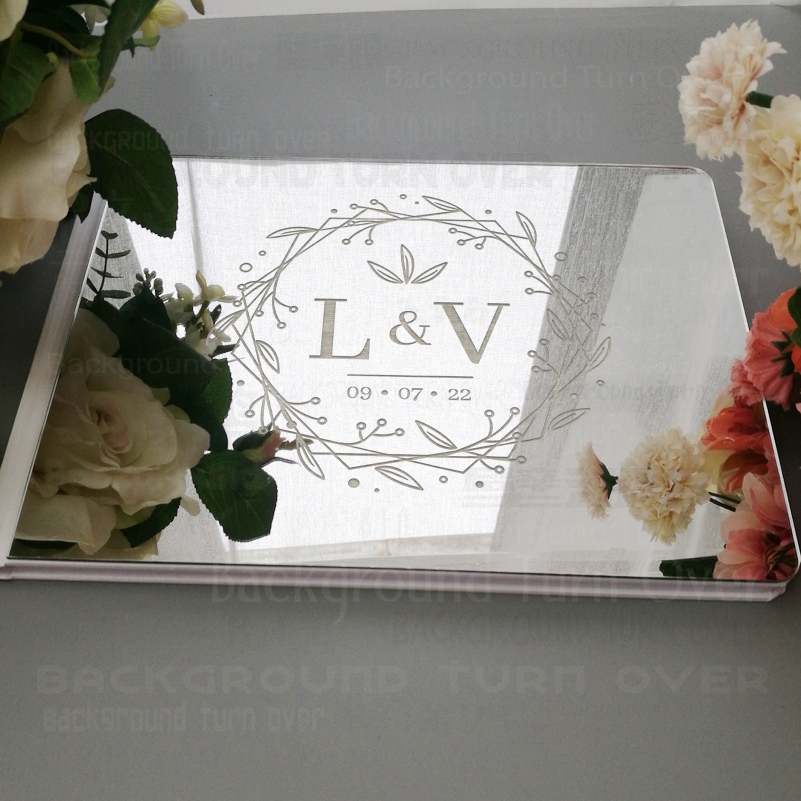 Other Event Party Supplies Wedding Guest Book Guestbook Custom Mirror Personalized Party White Signature Decor Customized Names Date Golden Silver G05