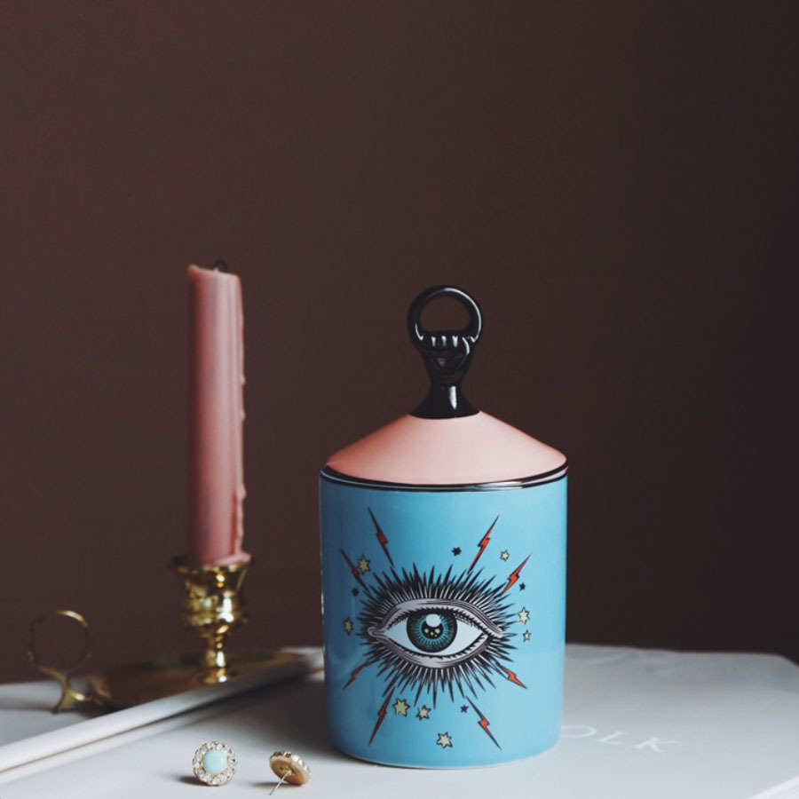 Candle Holders Big Eye Jar Starry Sky Incense Candle Holder with Hand Lid Aromatherapy Candle Jar Handmade Candleabra Home Decoration 230925