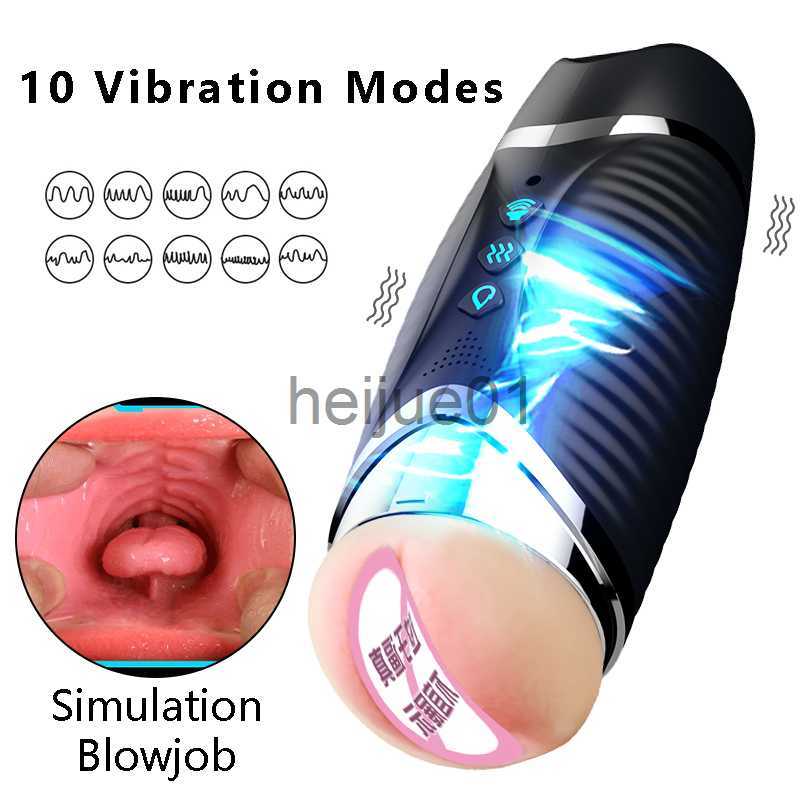 Masturbators Male Masturbation Cup Dual Channel Realistic Vagina Mouth Oral Blowjob Vibration Vibrating Heating Pocket Pussy Men Masturbator x0926