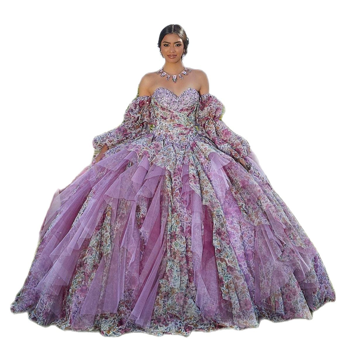 Purple Ball Gown Quinceanera Dresses Flowers Lace Appliques Prom Gowns Glittler Sweet 15 16 Girls Birthday Party Dress