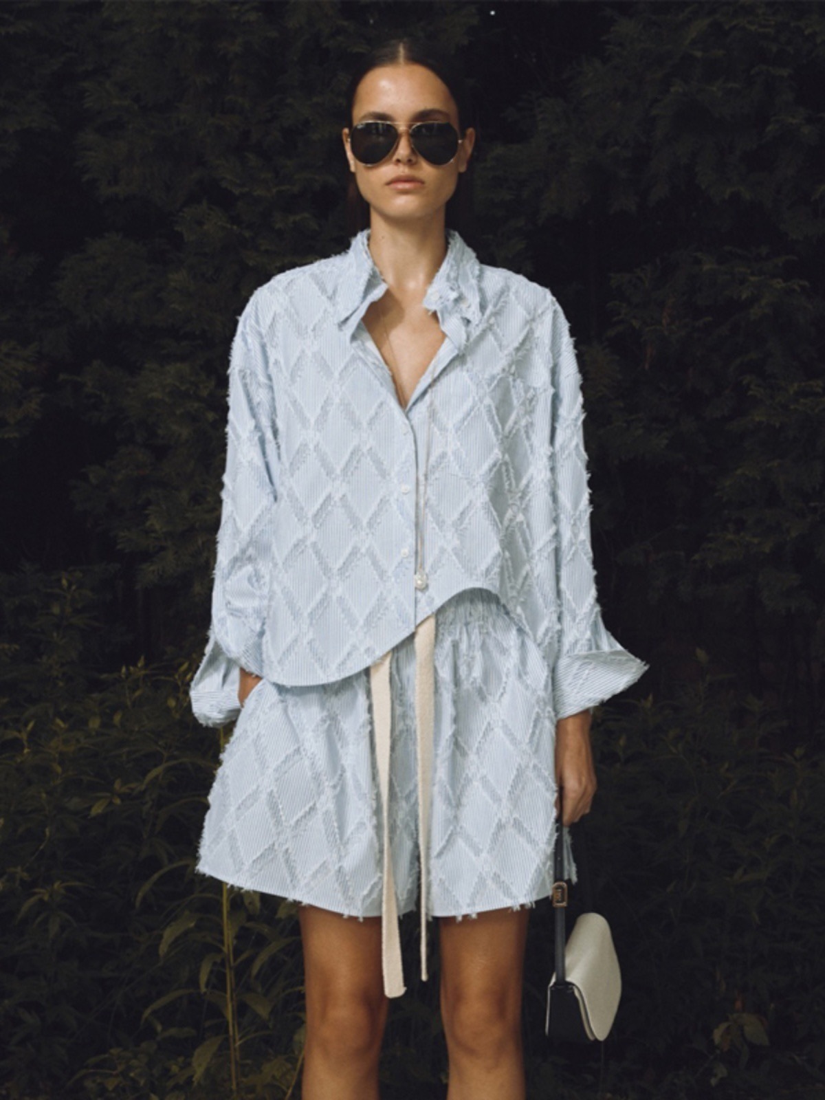 Womens Two Piece Pants Recto Shirt Set Women Summer Bat Sleeve Irregular Diamond Grid Hair Border Striped High Waist Wide Leg Shorts 230925