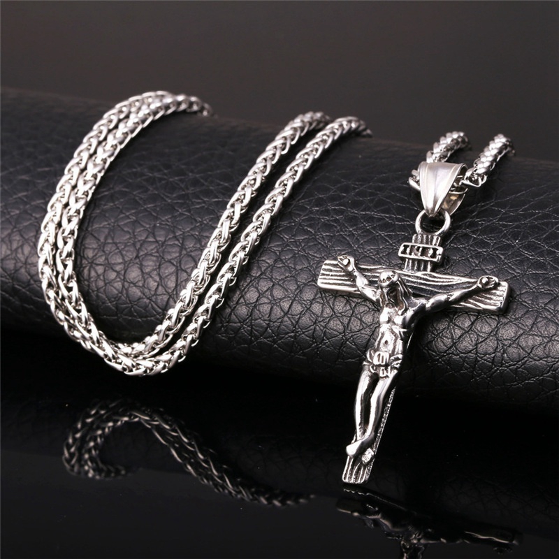 Religious Jesus Cross Necklace for Men Fashion Gold Cross Pendent with Chain Necklace Jewelry Gifts for Men Pendant