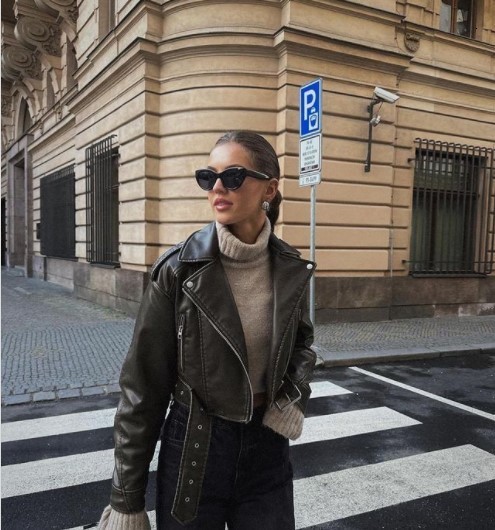 Women's Down Parkas Women Washed Leather Belt Loose Jacket Vintage Turn Down Collar Gradient Zipper Short Coat Lady Locomotive Style Chic Coat 23