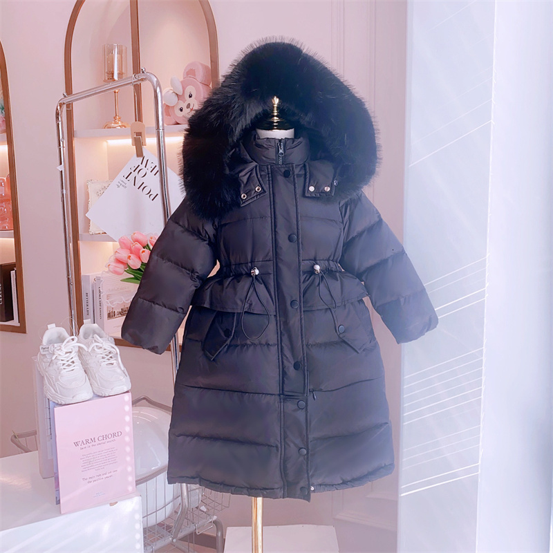 Down Coat Winter Girls Sweet Long Down Jackets Hooded Big Fur Collar Kids Parkas Children Clothes Girls Windproof Thicken Warm Coats 230926