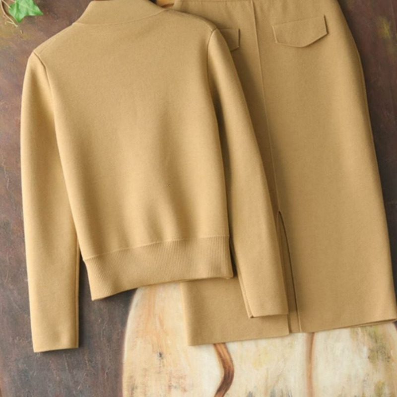 Two Piece Dress OCEANLOVE Office Lady Skirts Sets Solid Autumn Winter Womens Outifits Vintage Work Fashion Conjuntos De Falda 230925