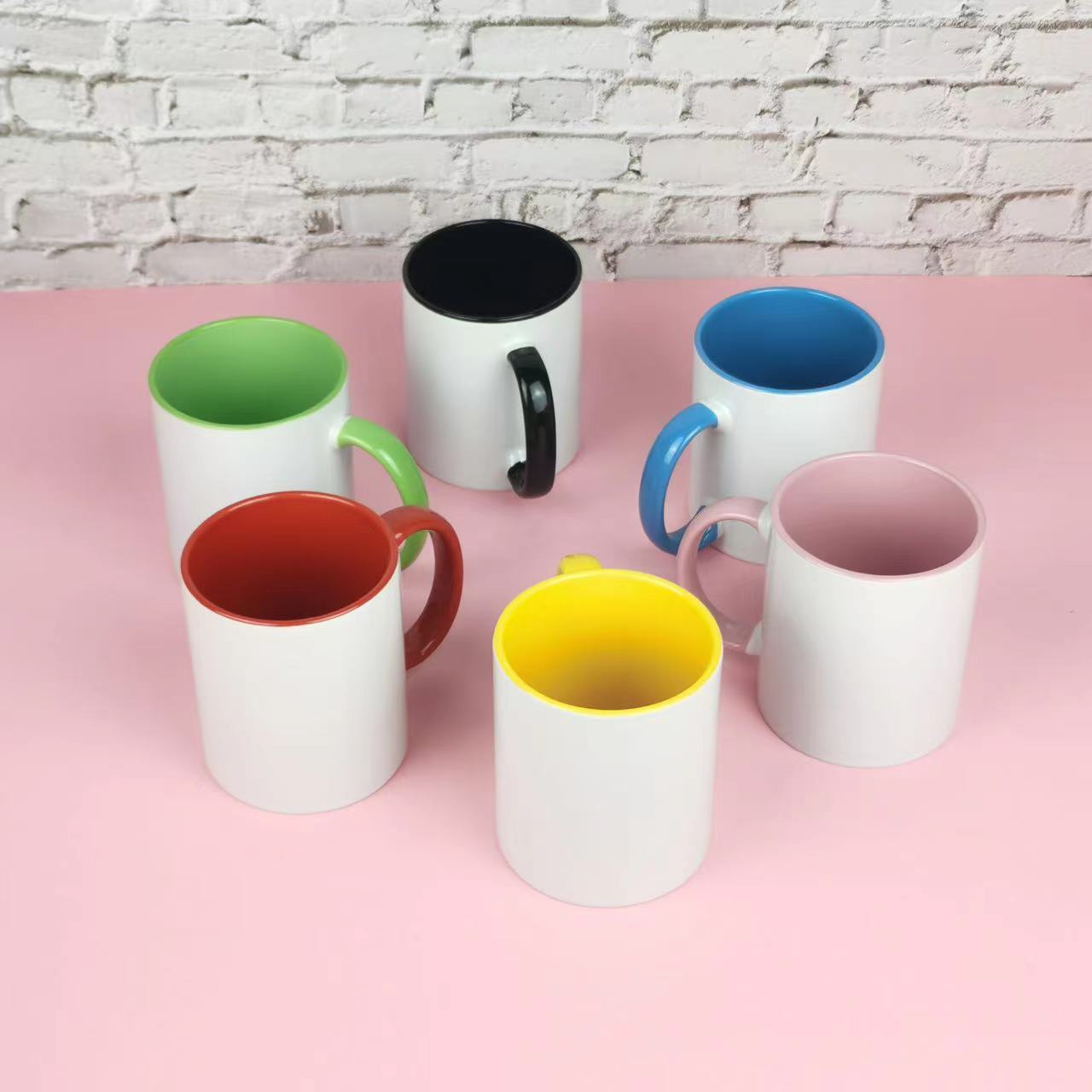 Wholesale! 11oz sublimation Inner colorfs coffe mugs Pearlescent ceramic mugs with colorful handle cups Reusable Tumblers LG14