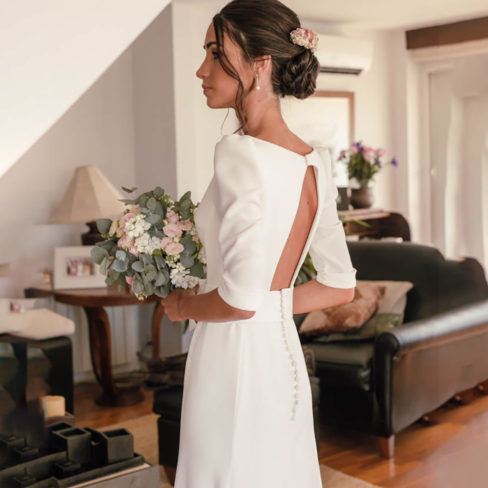 Graceful Halter Mermaid Wedding Dresses V Neck Satin Garden Bridal Gown Hollow Back Sweep Train Vestidos De Novia