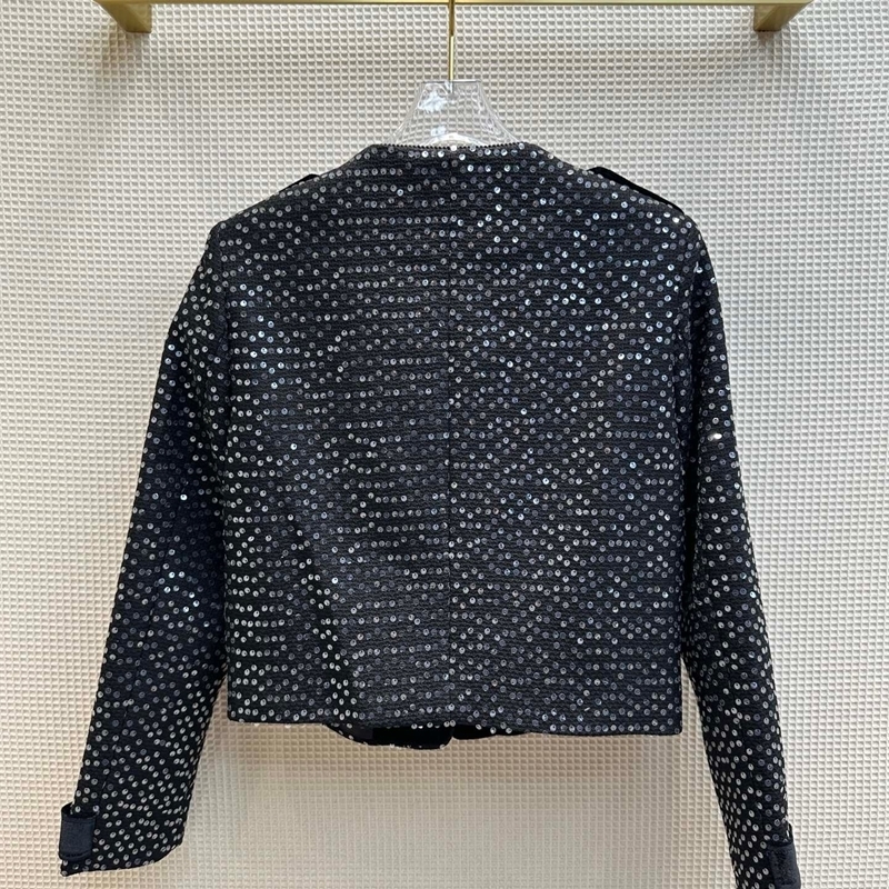 Women's Knits Tees A10 2023 Beaded Embroidered Small Coat with Chest Velvet Panel Gold Button embellishment Round Neck Long Sleeve Top 230925