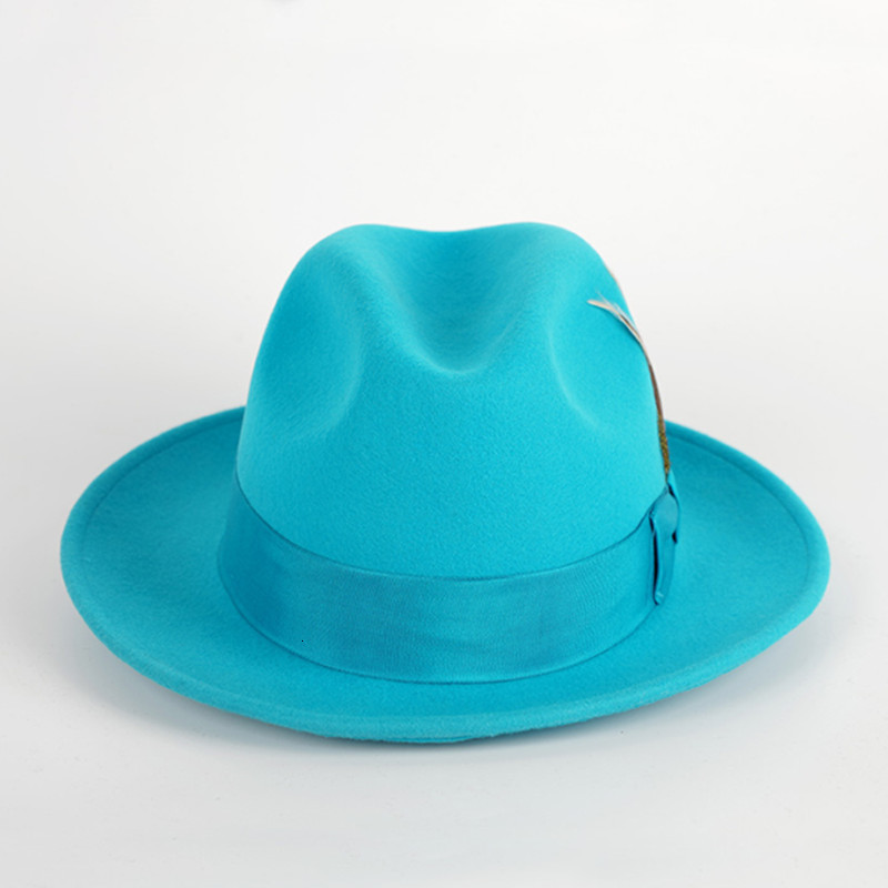 Berets Lake blue fedora hat fashion wool hat short brim hat jazz hat top fedora hat men and women jazz hat big brim 230926