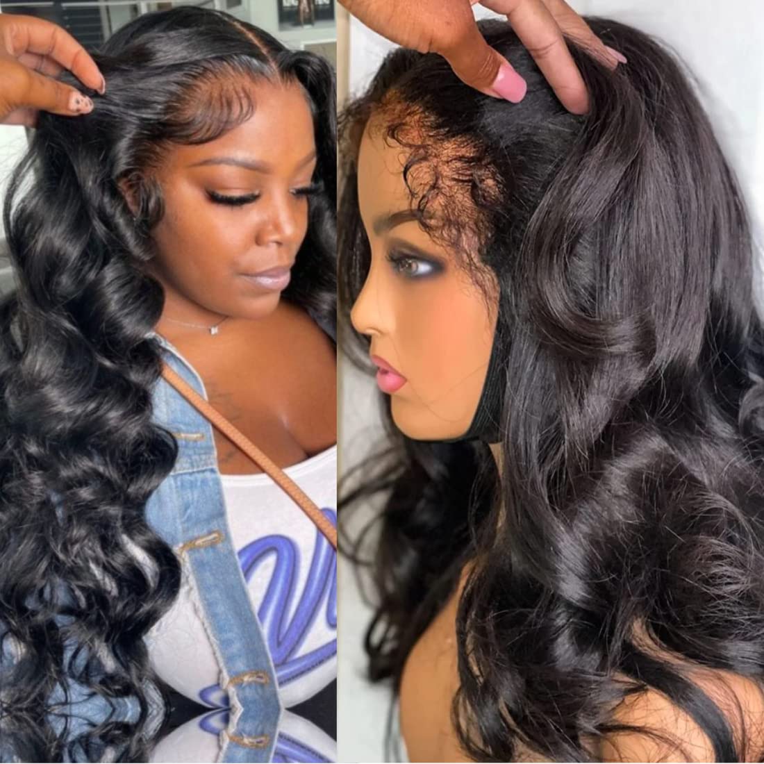 4C Curly Edges Transparent Body Wave Lace Front Wig bob Natural Hairline Remy full Lace Human Hair Wigs swiss lace with kinky edge