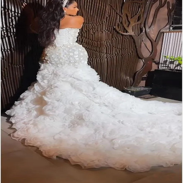 Gorgeous White Mermaid Wedding Handmade Wers Side Slit Vestidos De Novia Ball Ral Beaded Straps African Bridal Dress