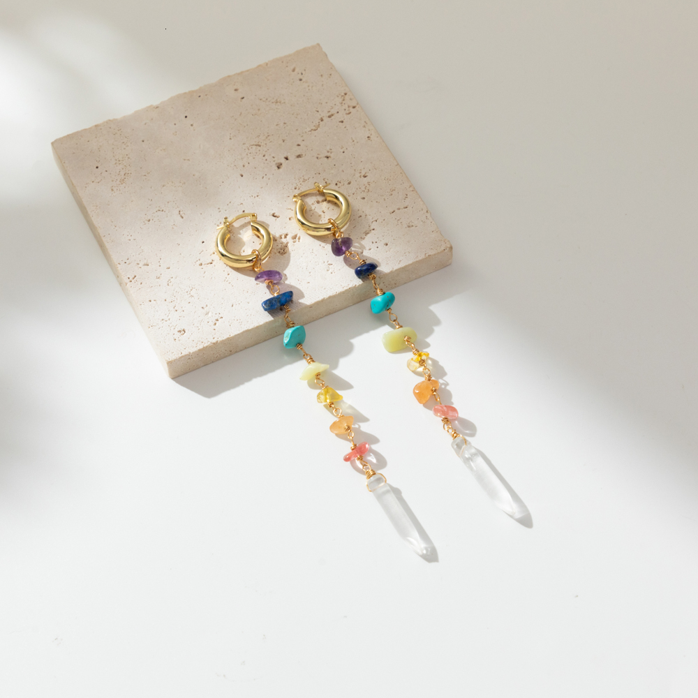 Hoop Huggie Fashion Women s Street Earrings Colorful Irregular Natural Stone Pendant Jewelry Wholesale Direct Marketing 230926