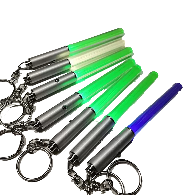 LED Flashlight Stick Keychain Party Favor Mini Torch Aluminum Keychains Key Ring Durable Glow Pen Magic Wand Stick Lightsaber LED Light Stick 6 Colors