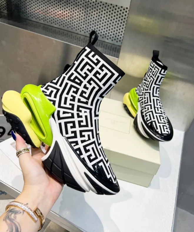 Luxury Designer Men Women Casual Shoes Knitted Suede Sneakers B-Bold High Top Snakers Socks Shoes