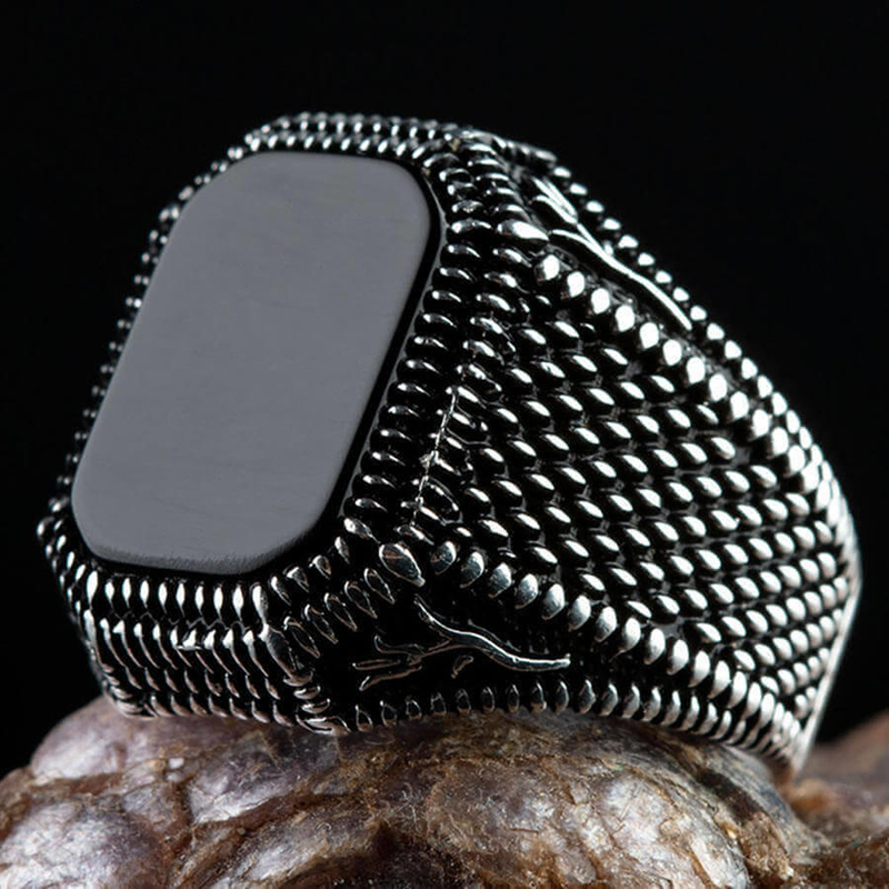 Wedding Rings Retro Men Ring 9 Style Trendy Inlaid Black Zircon Handmade Turkish Punk Metal Carving Pattern Vintage Jewelry Party Gift 230926