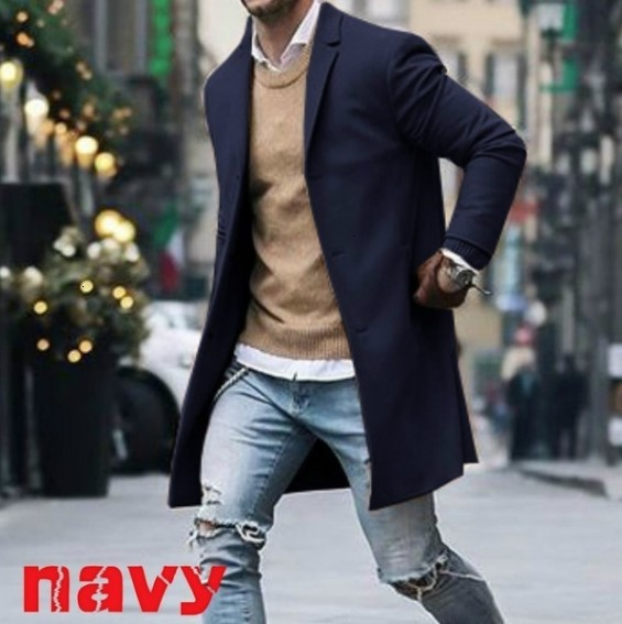 Jackets Autumn Winter Men's Men's Slim Fit Wool Coat Male Cashmere Blended Long Overcoat Black Red Gray Jacket Outerwear S-3Xl 2