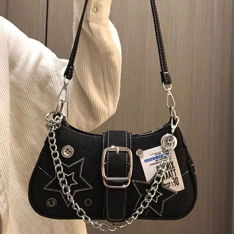 Evening Bags Y2K Fashion Women Denim Handbags Stars Pattern Cute Shoulder Bag Korean Chain Small Underarm Preppy Tote Crossbody 230926