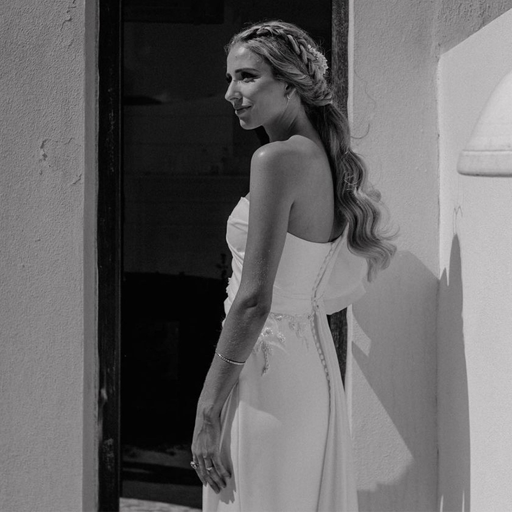 Satin One Shoulder Mermaid Wedding Dresses Beaded Appliques Pleat Bridal Gown Ruched Puffy Sleeves Vestidos De Novia