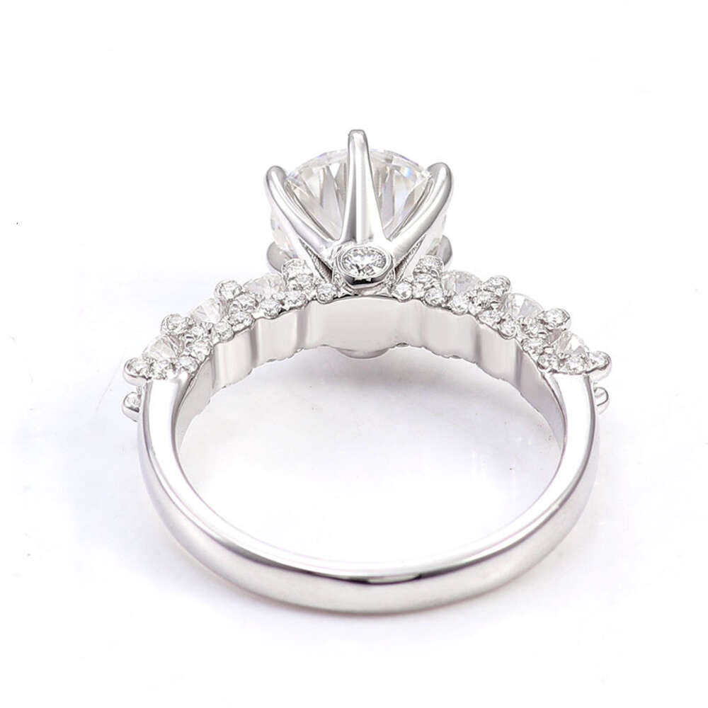 Round Cut DEF VVS Moissanite Engagement Ring In Sier 10K 14K solid gold wedding ring with 3 sides paved stones