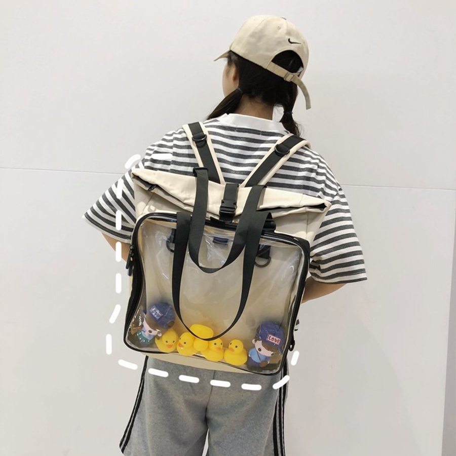 School Bags Classic Shoulder Black Backpacks Japanese Transparent Canvas Soft Girls Boys Lovely Clear Ita Bag Daily Shopping Rucksack Y2k 230926
