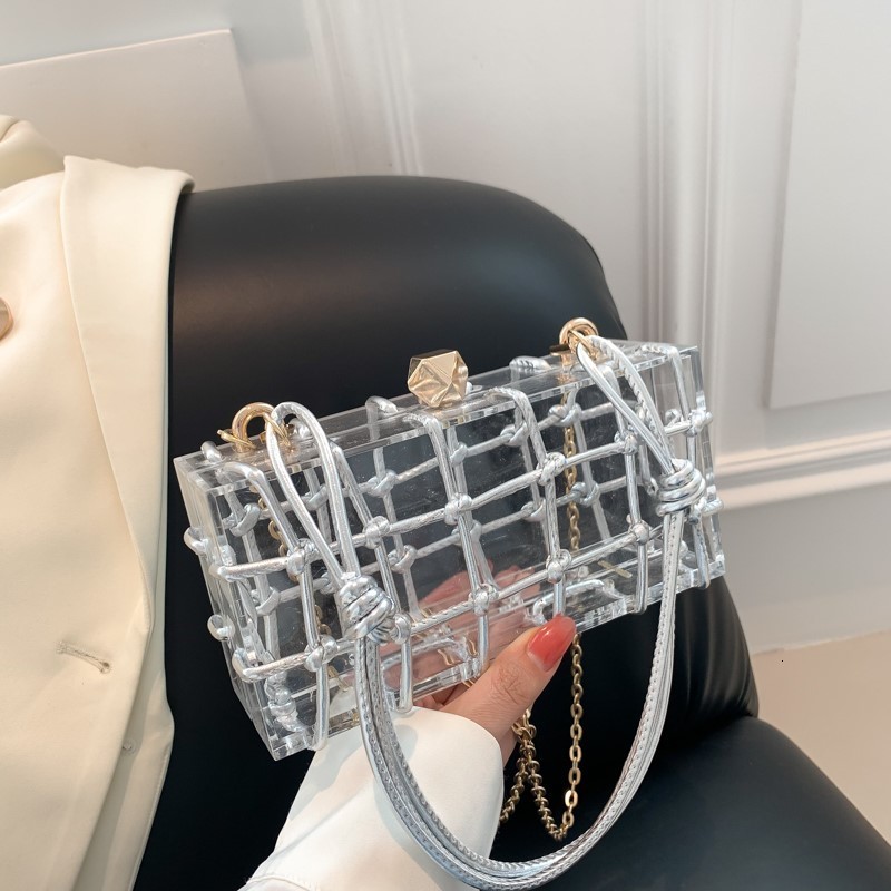 Evening Bags Transparent Box Shoulder Bag for Women Woven Knotted Rope Handbags Clear Party Purse Chain Crossbody 230926