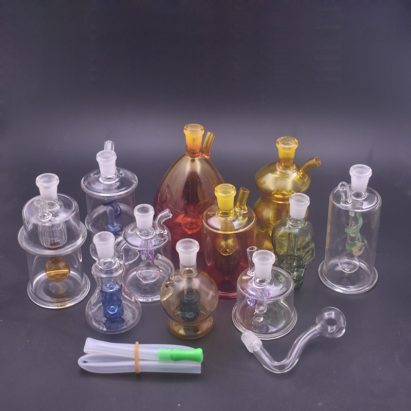 Set Glass Oil Burner Bong Hookah Water Pipes with Thick Pyrex Clear Heady Recycler Hand Bongs for Smoking with Male Glass Oil Burner Pipe and Hose