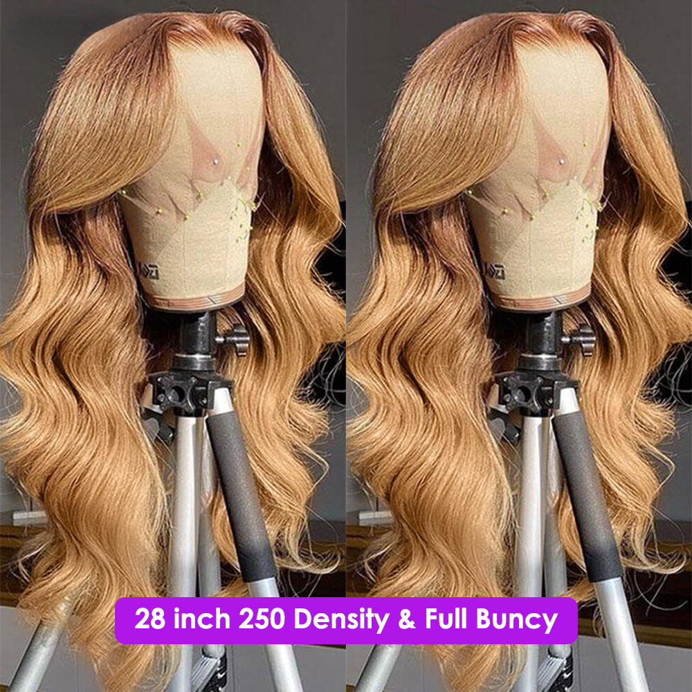 Free shipping Brazilian Body Wave Lace Front Human Hair Wigs Honey Blonde Highlight 180% Density Synthetic Wig Pre Plucked