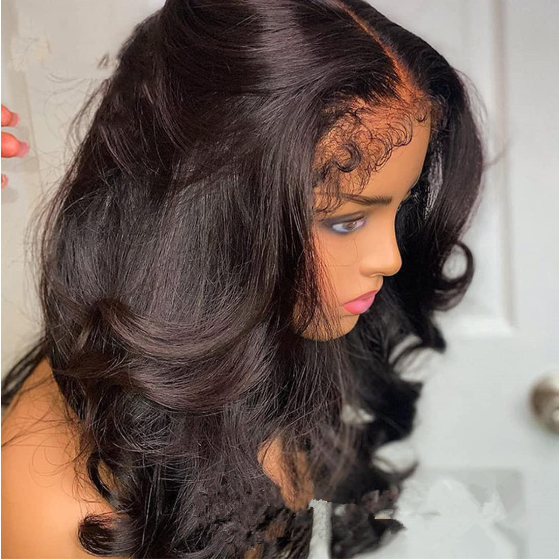 4C Curly Edges Transparent Body Wave Lace Front Wig bob Natural Hairline Remy full Lace Human Hair Wigs swiss lace with kinky edge