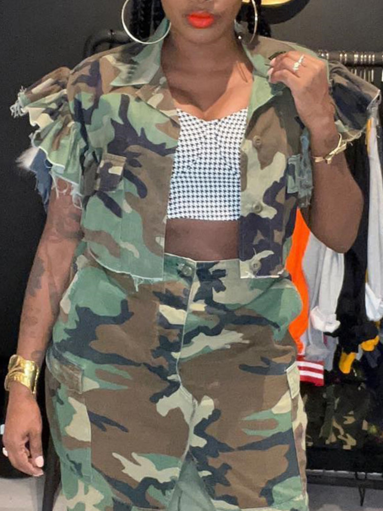 Women's Jackets DEAT Fashion Women Jacket Turn-down Collar Butterfly Sleeve Single Breasted Camouflage Print Short Coat Spring 17A7035 230926