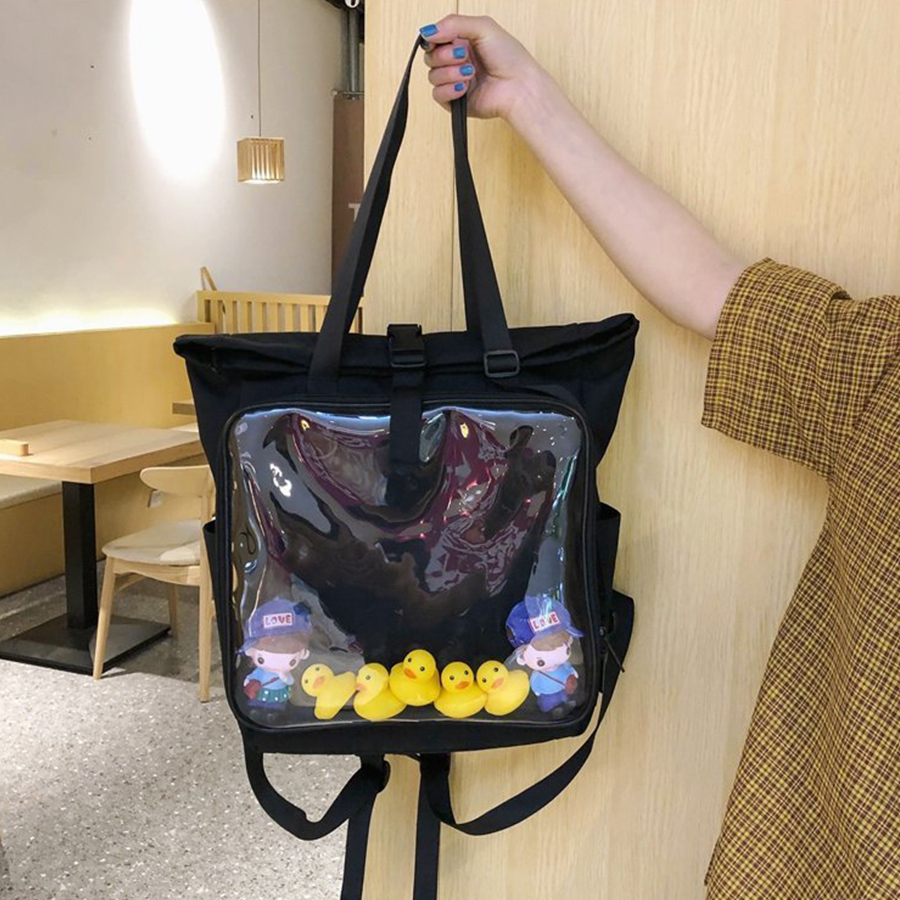 School Bags Classic Shoulder Black Backpacks Japanese Transparent Canvas Soft Girls Boys Lovely Clear Ita Bag Daily Shopping Rucksack Y2k 230926