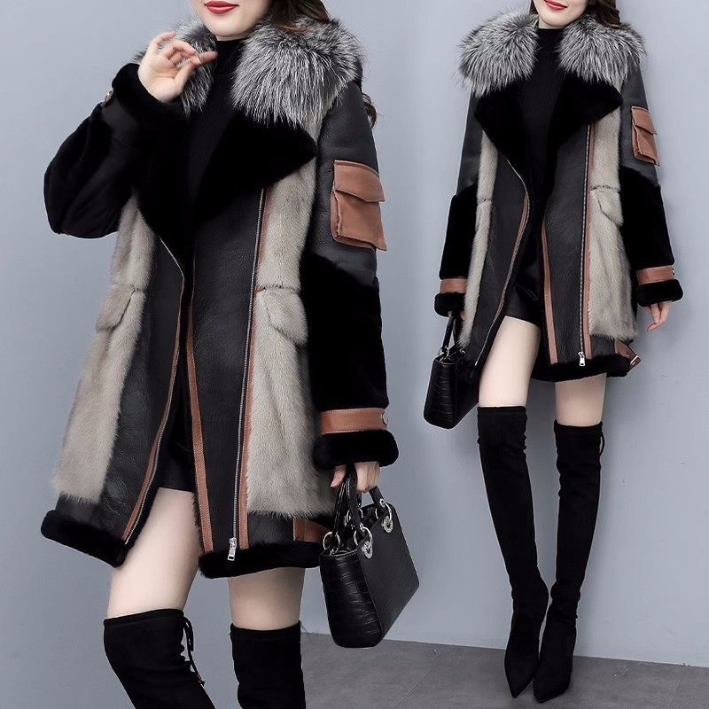 Womens Fur Faux Winter Fashion Coat Korean Loose Spliced Collar Warm Coats Female Long Parker Overcoat 230925