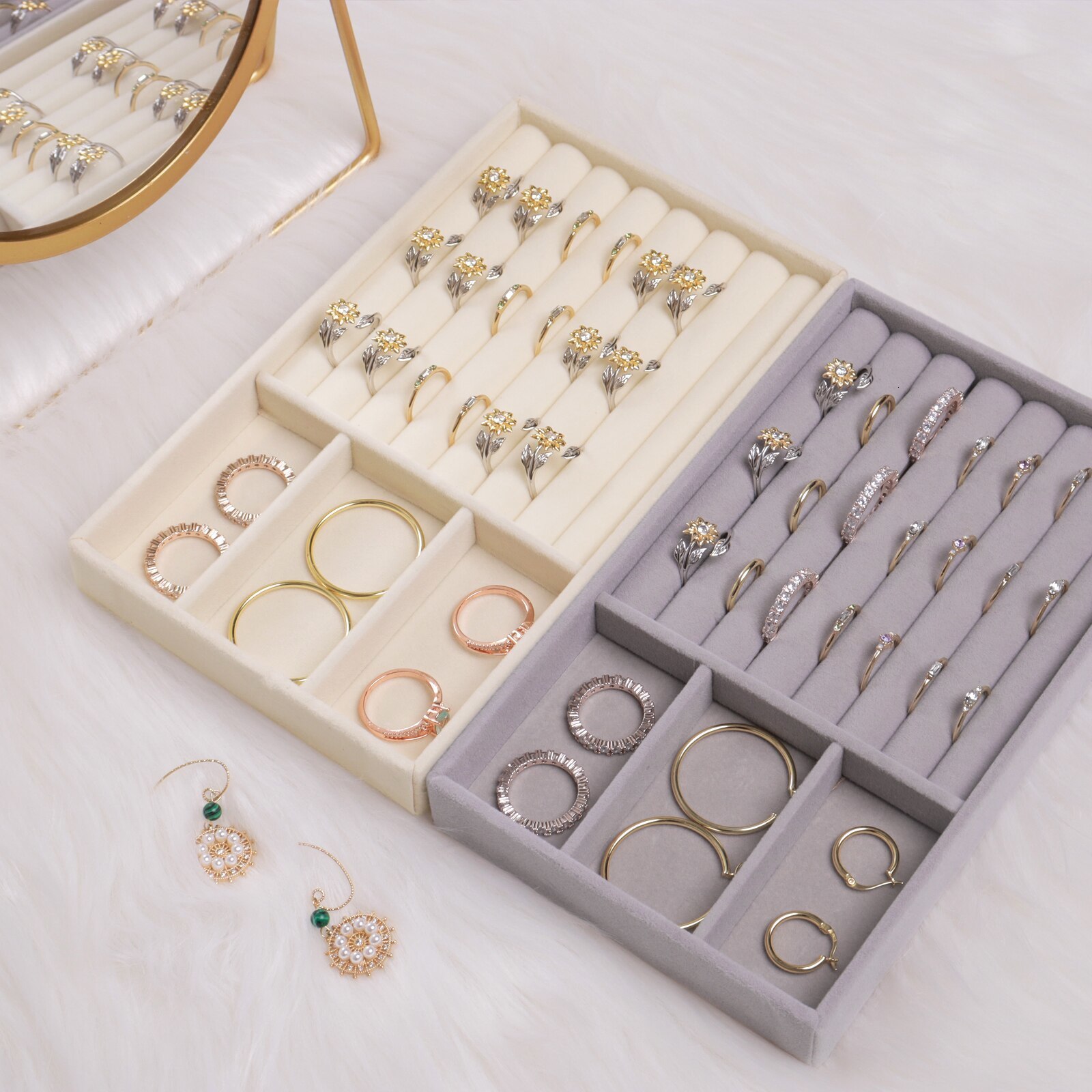 Jewelry Boxes 5 Styles Velvet Box Display Tray Drawer Storage Jewellery Holder For Ring Earrings Necklace Bracelet Soft Organizer Case 230926